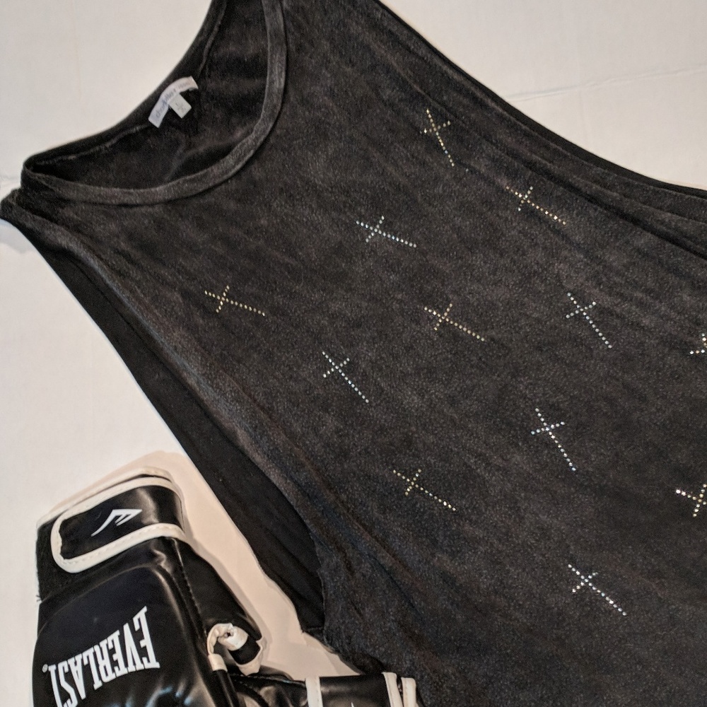 Charlotte Russe Grey Cross Muscle Tank - L